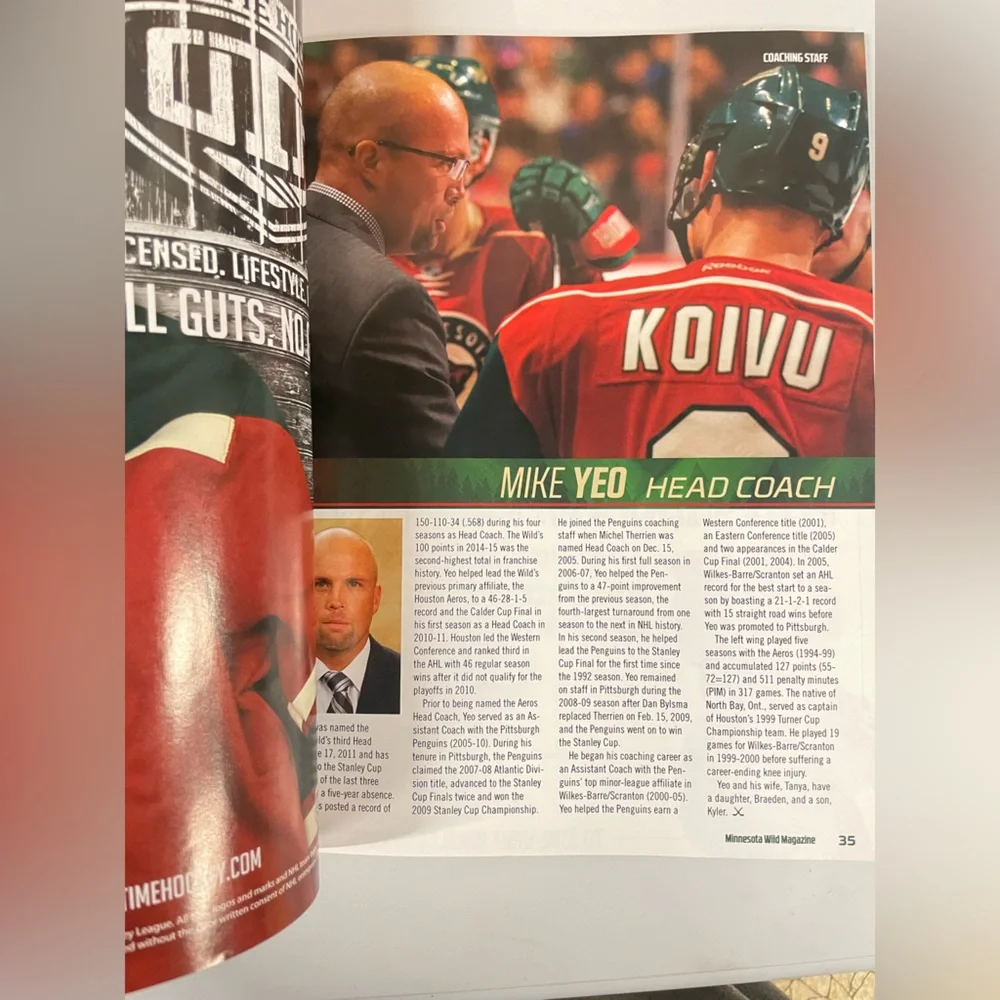 Minnesota Wild Hockey Magazine November 2015, Vol 2, Issue 2, MN NHL Collectible